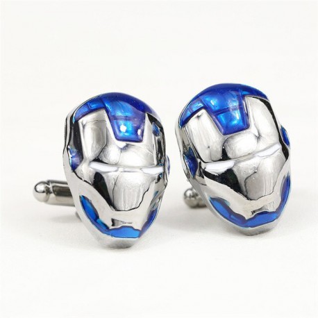 Spinki do mankietów Iron Man - srebrny kolor, niebieskie elementy