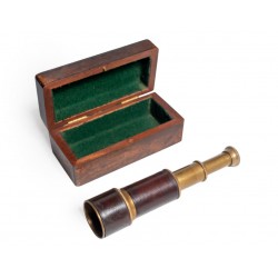 Mosiężno - skórzana luneta składana TEL-0124B w pudełku drewnianym 18x4x4 cm