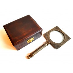 Mosiężne składane szkło powiększające w pudełku drewnianym - MAG-0506 -14x12x5cm