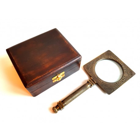 Mosiężne składane szkło powiększające w pudełku drewnianym - MAG-0506 -14x12x5cm
