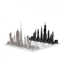 Ekskluzywne szachy ze stali nierdzewnej na marmurowej szachownicy Skyline World Icons – WI