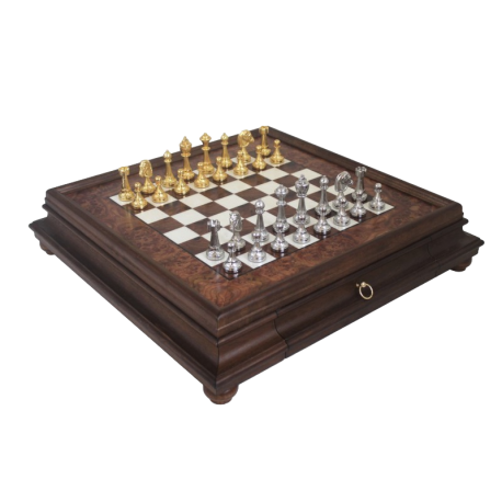 Wielkie ekskluzywne szachy Italfama z pozłacanego metalu 53x53 cm – N137